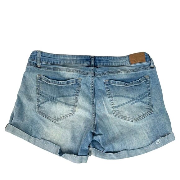 Aeropostale Y2K Low Rise Midi Distressed Blue Denim Summer Jean Shorts Size 12 - Picture 2 of 13